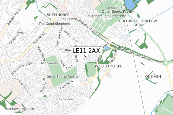 LE11 2AX map - small scale - OS Open Zoomstack (Ordnance Survey)