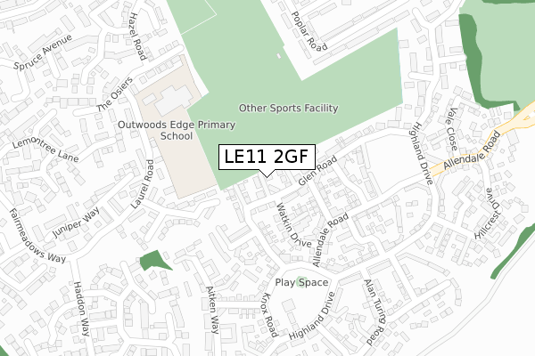 LE11 2GF map - large scale - OS Open Zoomstack (Ordnance Survey)