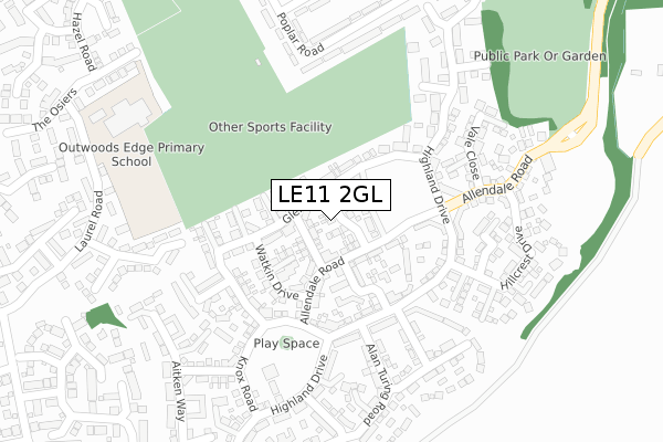 LE11 2GL map - large scale - OS Open Zoomstack (Ordnance Survey)