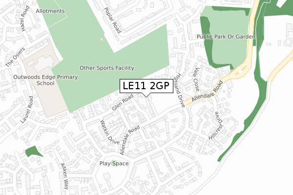 LE11 2GP map - large scale - OS Open Zoomstack (Ordnance Survey)