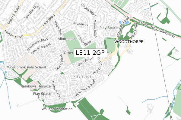 LE11 2GP map - small scale - OS Open Zoomstack (Ordnance Survey)