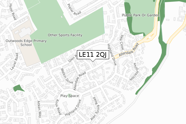 LE11 2QJ map - large scale - OS Open Zoomstack (Ordnance Survey)