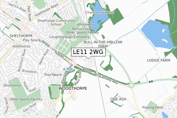 LE11 2WG map - small scale - OS Open Zoomstack (Ordnance Survey)
