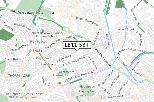 LE11 5BT map - small scale - OS Open Zoomstack (Ordnance Survey)