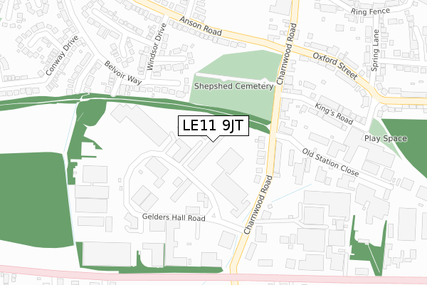 LE11 9JT map - large scale - OS Open Zoomstack (Ordnance Survey)
