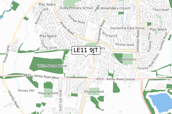 LE11 9JT map - small scale - OS Open Zoomstack (Ordnance Survey)