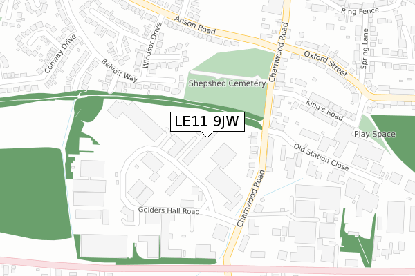 LE11 9JW map - large scale - OS Open Zoomstack (Ordnance Survey)