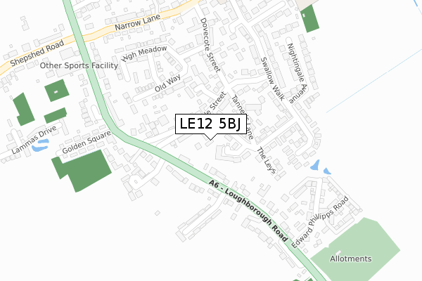 LE12 5BJ map - large scale - OS Open Zoomstack (Ordnance Survey)