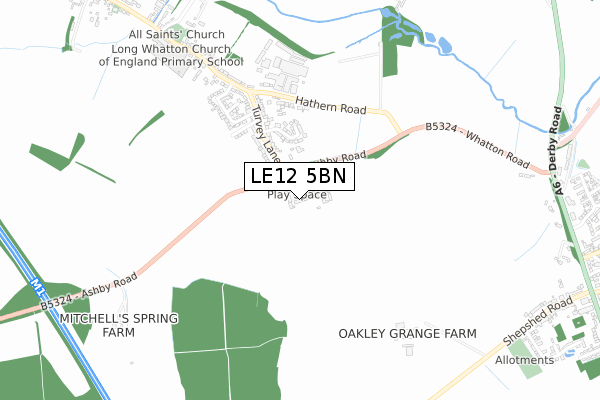 LE12 5BN map - small scale - OS Open Zoomstack (Ordnance Survey)