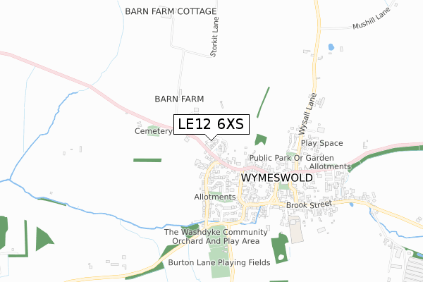 LE12 6XS map - small scale - OS Open Zoomstack (Ordnance Survey)