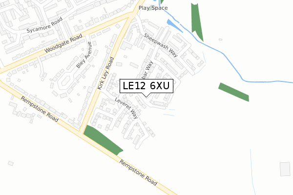 LE12 6XU map - large scale - OS Open Zoomstack (Ordnance Survey)