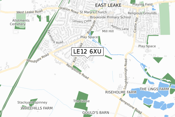 LE12 6XU map - small scale - OS Open Zoomstack (Ordnance Survey)