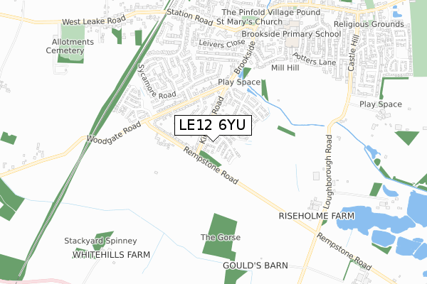 LE12 6YU map - small scale - OS Open Zoomstack (Ordnance Survey)