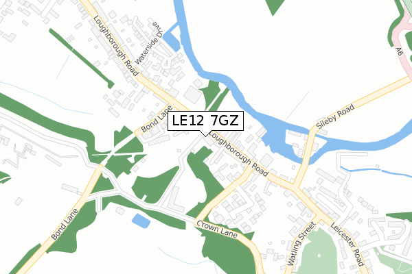 LE12 7GZ map - large scale - OS Open Zoomstack (Ordnance Survey)