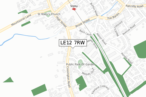 LE12 7RW map - large scale - OS Open Zoomstack (Ordnance Survey)