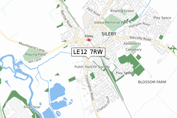 LE12 7RW map - small scale - OS Open Zoomstack (Ordnance Survey)