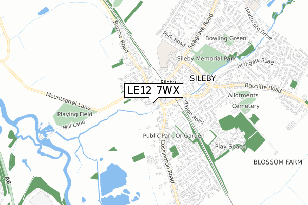 LE12 7WX map - small scale - OS Open Zoomstack (Ordnance Survey)