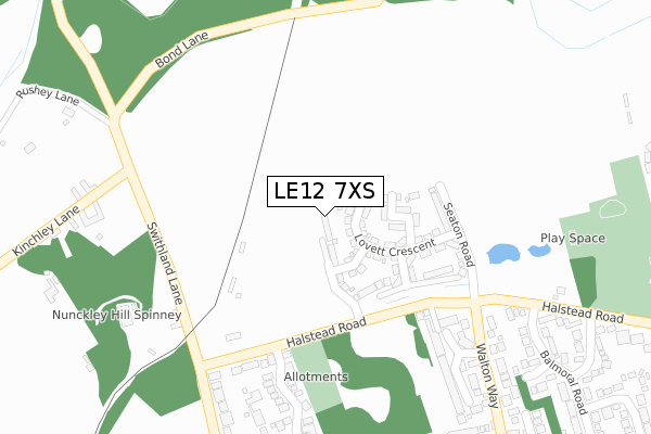 LE12 7XS map - large scale - OS Open Zoomstack (Ordnance Survey)