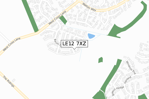 LE12 7XZ map - large scale - OS Open Zoomstack (Ordnance Survey)