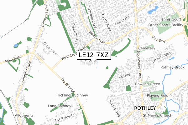 LE12 7XZ map - small scale - OS Open Zoomstack (Ordnance Survey) LE12 7XZ map - small scale - OS Open Zoomstack (Ordnance Survey)