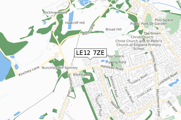 LE12 7ZE map - small scale - OS Open Zoomstack (Ordnance Survey)
