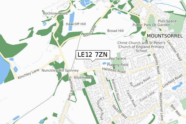 LE12 7ZN map - small scale - OS Open Zoomstack (Ordnance Survey) LE12 7ZN map - small scale - OS Open Zoomstack (Ordnance Survey)