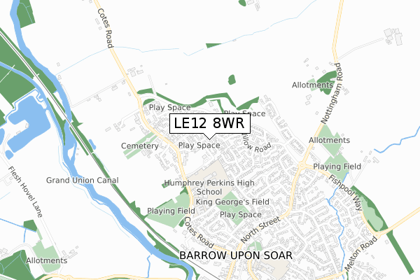 LE12 8WR map - small scale - OS Open Zoomstack (Ordnance Survey)