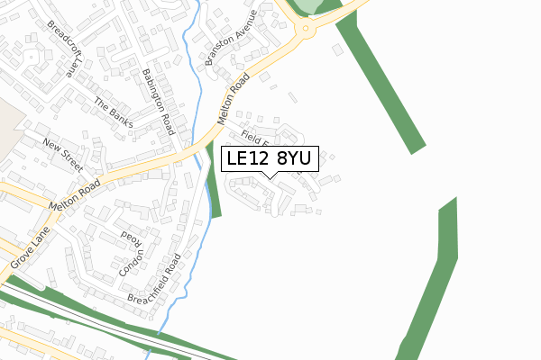 LE12 8YU map - large scale - OS Open Zoomstack (Ordnance Survey)
