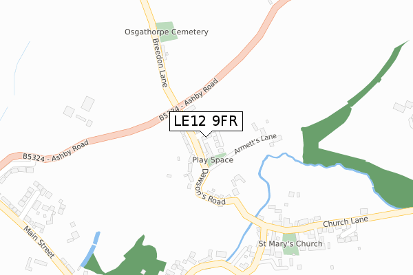 LE12 9FR map - large scale - OS Open Zoomstack (Ordnance Survey)