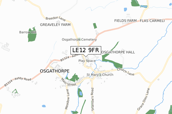LE12 9FR map - small scale - OS Open Zoomstack (Ordnance Survey)
