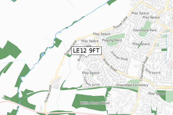 LE12 9FT map - small scale - OS Open Zoomstack (Ordnance Survey)