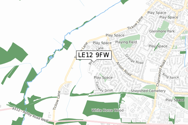 LE12 9FW map - small scale - OS Open Zoomstack (Ordnance Survey)