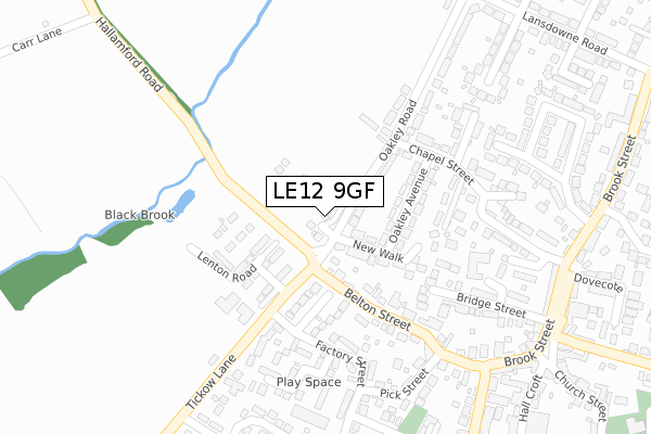 LE12 9GF map - large scale - OS Open Zoomstack (Ordnance Survey)