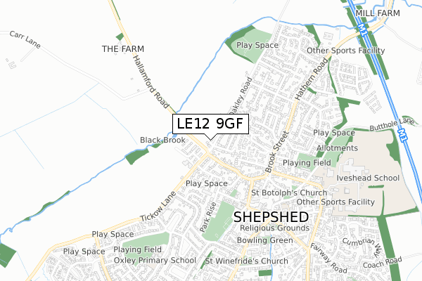 LE12 9GF map - small scale - OS Open Zoomstack (Ordnance Survey)