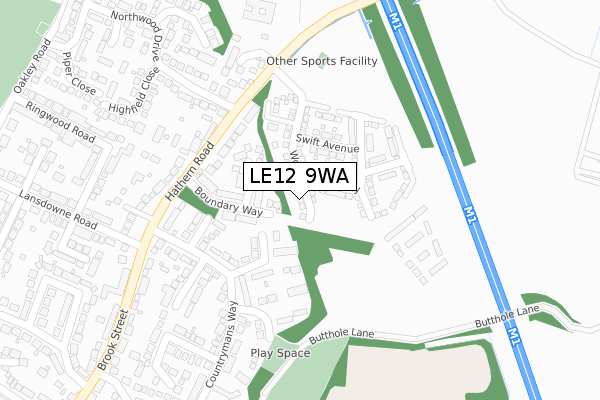 LE12 9WA map - large scale - OS Open Zoomstack (Ordnance Survey)