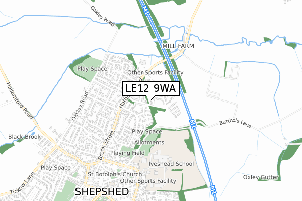 LE12 9WA map - small scale - OS Open Zoomstack (Ordnance Survey)
