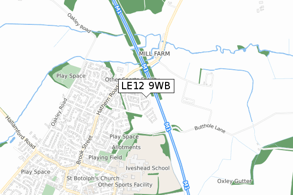 LE12 9WB map - small scale - OS Open Zoomstack (Ordnance Survey)
