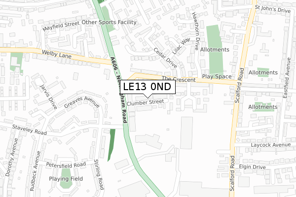 LE13 0ND map - large scale - OS Open Zoomstack (Ordnance Survey)