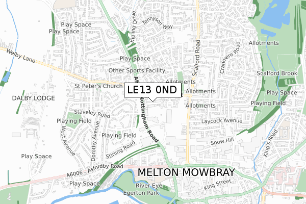 LE13 0ND map - small scale - OS Open Zoomstack (Ordnance Survey)