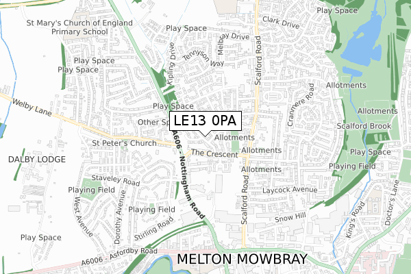 LE13 0PA map - small scale - OS Open Zoomstack (Ordnance Survey)