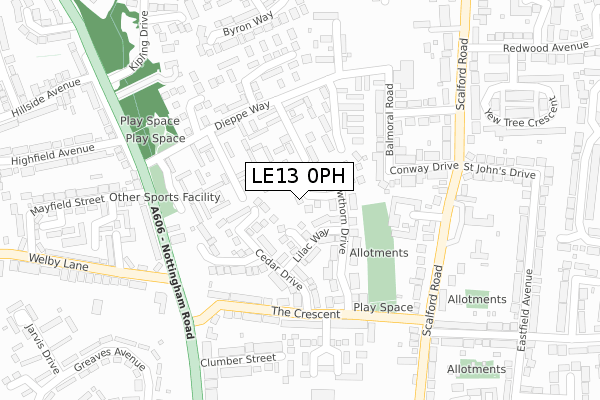 LE13 0PH map - large scale - OS Open Zoomstack (Ordnance Survey)