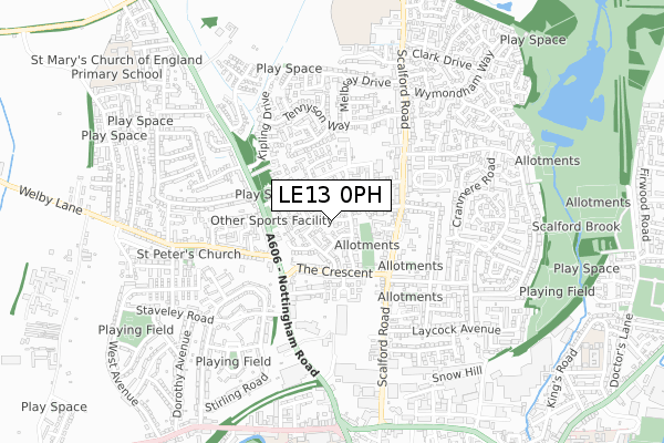 LE13 0PH map - small scale - OS Open Zoomstack (Ordnance Survey)