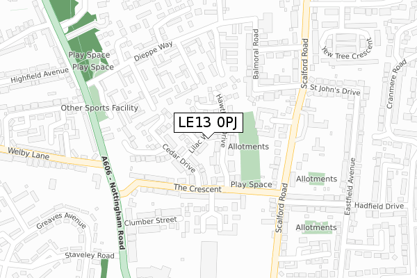 LE13 0PJ map - large scale - OS Open Zoomstack (Ordnance Survey)