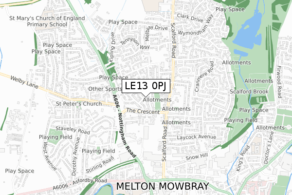 LE13 0PJ map - small scale - OS Open Zoomstack (Ordnance Survey)