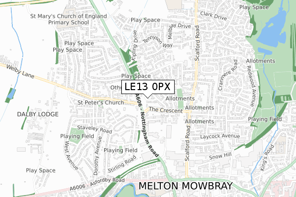 LE13 0PX map - small scale - OS Open Zoomstack (Ordnance Survey)