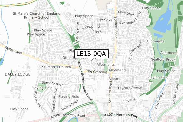 LE13 0QA map - small scale - OS Open Zoomstack (Ordnance Survey)