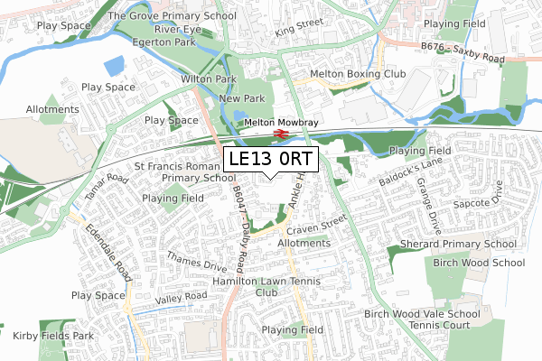 LE13 0RT map - small scale - OS Open Zoomstack (Ordnance Survey)