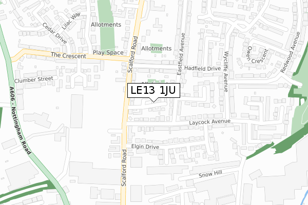 LE13 1JU map - large scale - OS Open Zoomstack (Ordnance Survey)