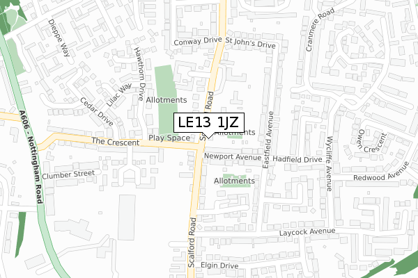 LE13 1JZ map - large scale - OS Open Zoomstack (Ordnance Survey)