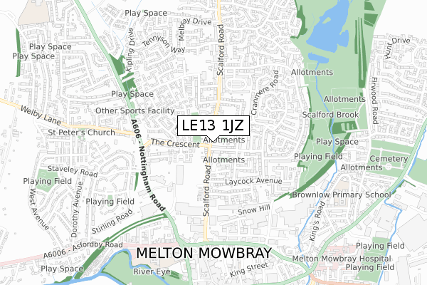 LE13 1JZ map - small scale - OS Open Zoomstack (Ordnance Survey)